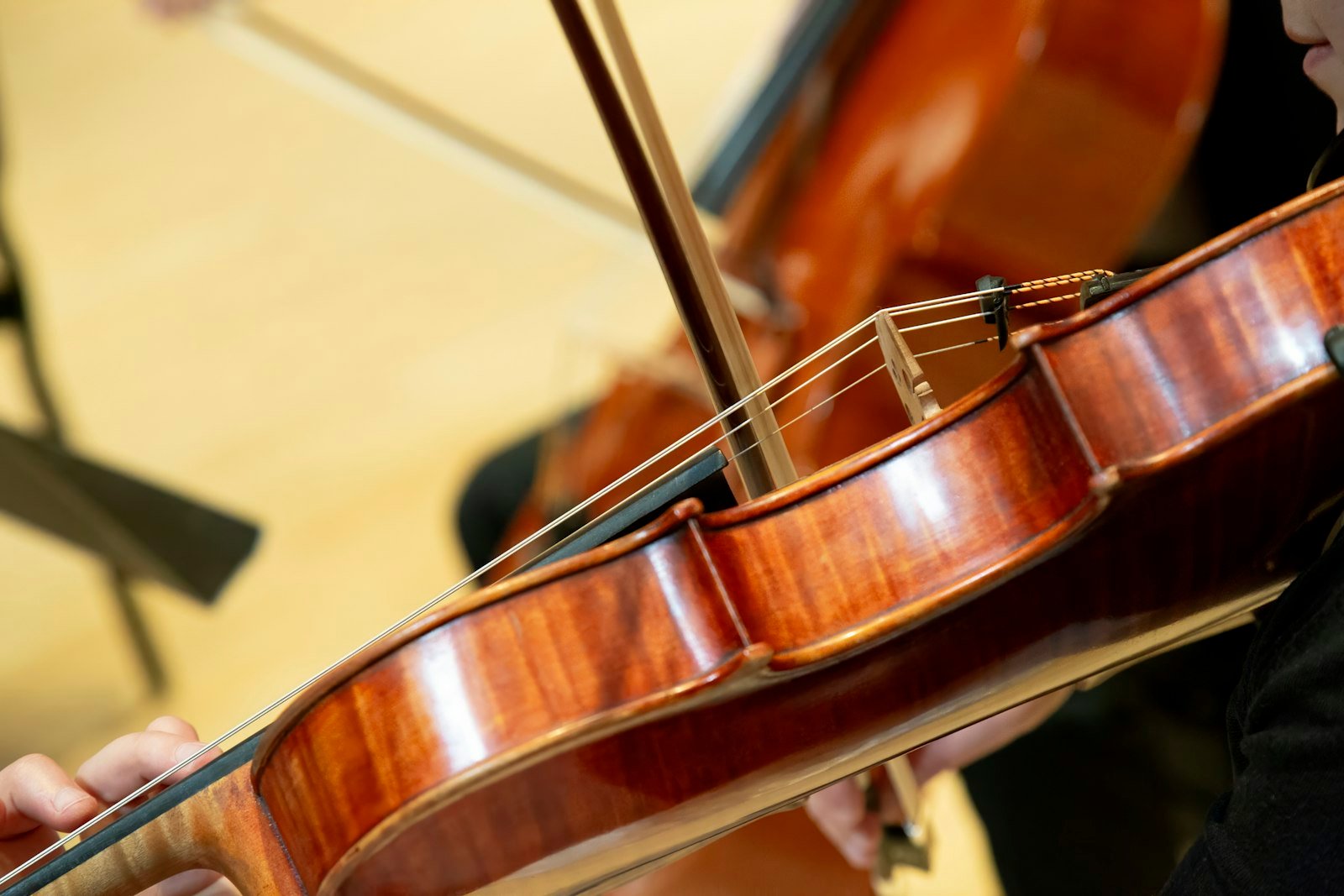 Violinista tocando dentro de una orquesta
